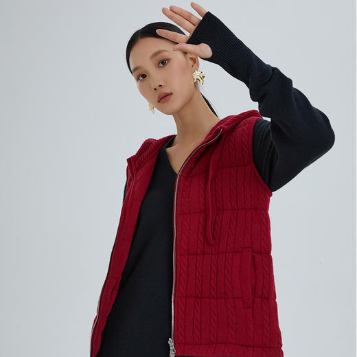 东黎 • 山羊绒女士秋冬连帽无袖绞花保暖马甲 3153 商品图1