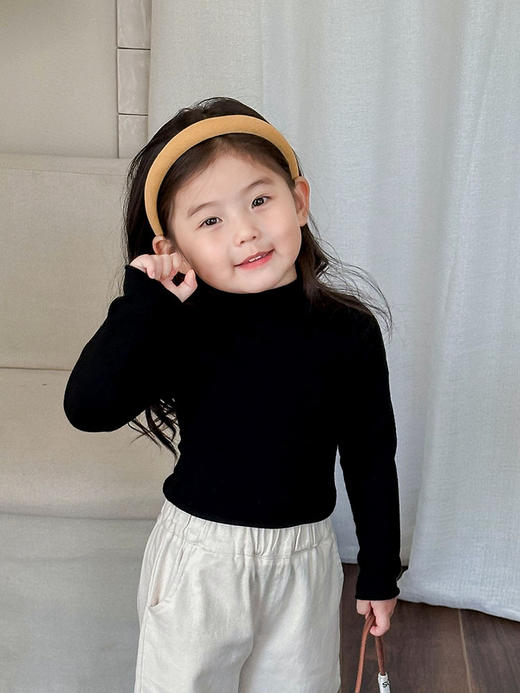 【纯色设计，简洁时尚！】儿童打底衫2023秋装新款男女童韩版弹力宝宝半高领纯色内搭T恤潮lm 商品图2