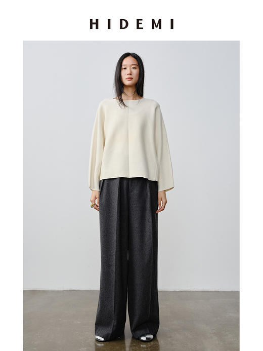 HIDEMI 澳洲美利奴羊毛厚款落肩廓形圆领极简毛衣 商品图1