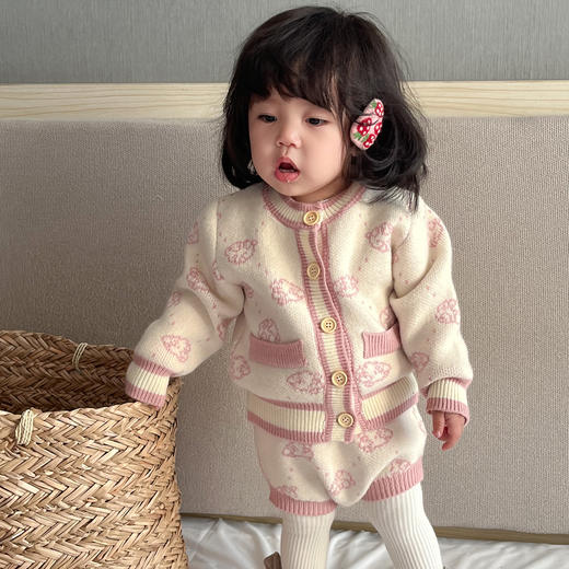 【设计简约，而不失可爱！】女童套装秋季婴儿衣服毛衣女宝宝可爱秋冬针织外套背带哈衣两件套lm 商品图3
