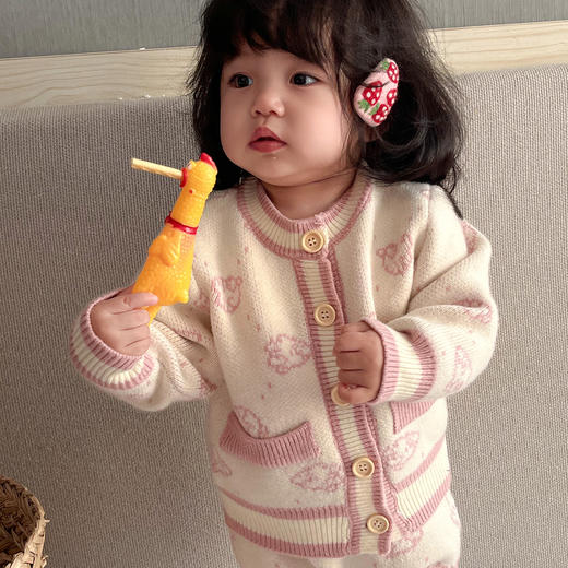 【设计简约，而不失可爱！】女童套装秋季婴儿衣服毛衣女宝宝可爱秋冬针织外套背带哈衣两件套lm 商品图2