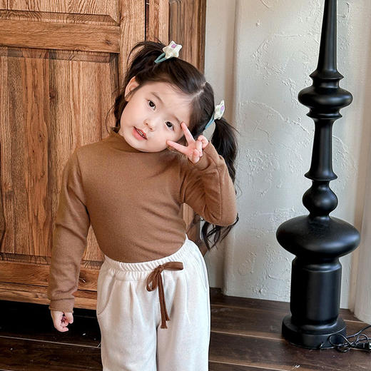 【纯色设计，简洁时尚！】儿童打底衫2023秋装新款男女童韩版弹力宝宝半高领纯色内搭T恤潮lm 商品图9