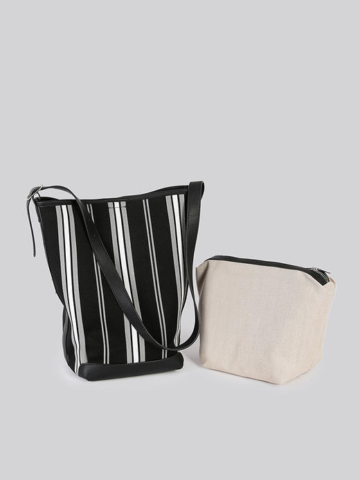 【韩版复古格纹水桶包】撞色时尚条纹手提包  通勤时尚单肩包  大容量 商品图3