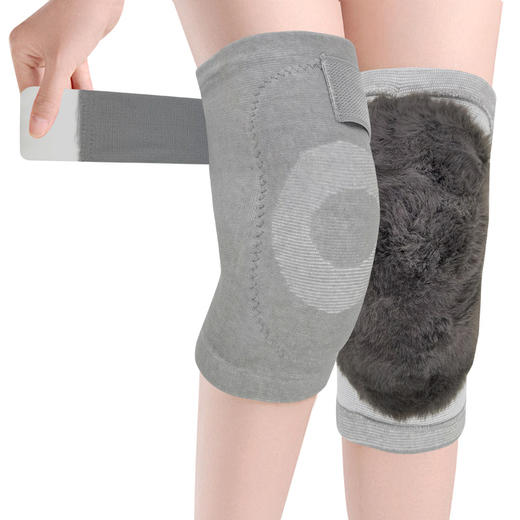 秋冬款 加厚仿兔毛绒保暖针织护膝关节防寒男女款老寒腿绑带防滑加厚护膝 商品图4