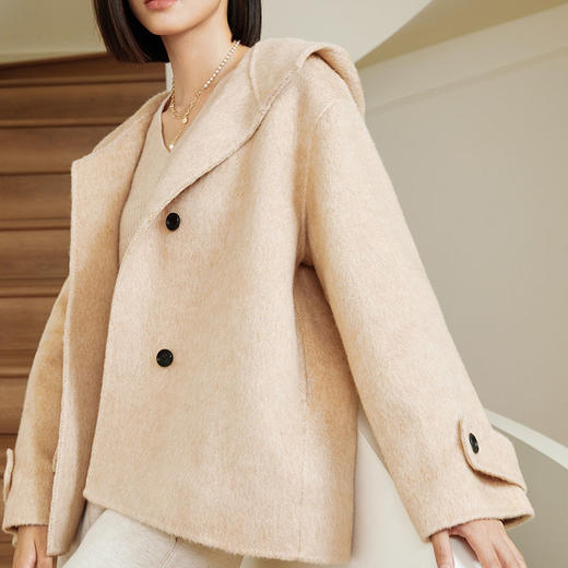 【驼绒】玳莎双面呢短款外套冬季新款驼色连帽一手长毛呢大衣  DD39304 商品图2