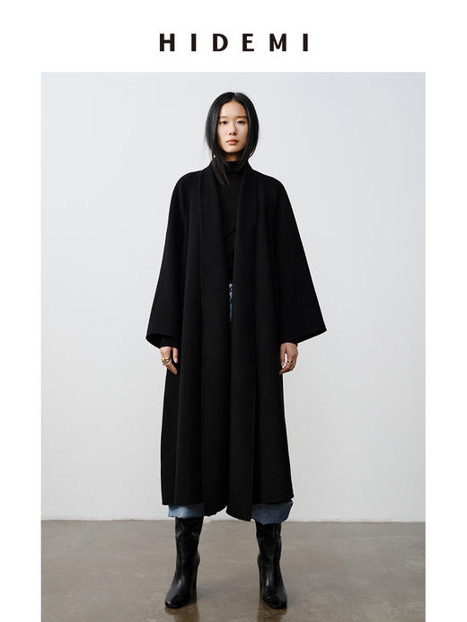 HIDEMI 澳洲美利奴羊毛浮雕肌理感堆堆领伞状大衣 长款/短款 商品图5