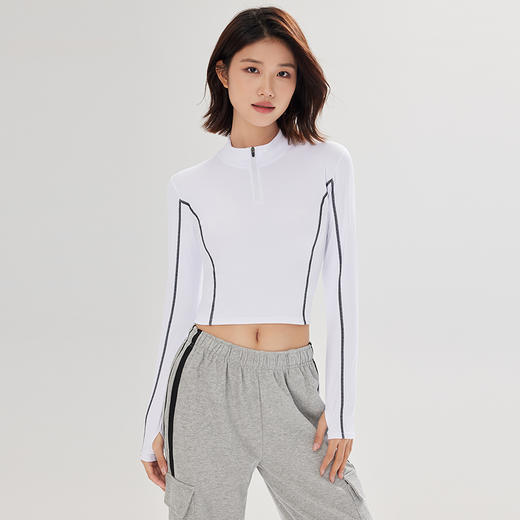 跃牌【倚窗听雨系列】裸感修身显瘦透气速干运动跑步健身半拉链长袖 CX29（无胸垫） 商品图5