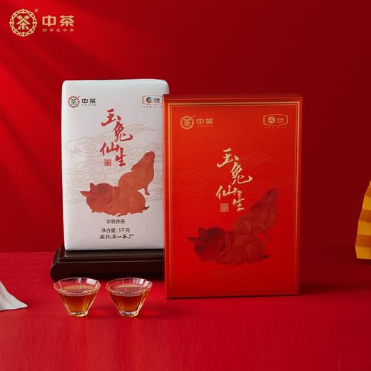 中粮-中茶安化黑茶金花茯砖茶玉兔仙生生肖茶1kg黑茶/原产地直发 商品图0