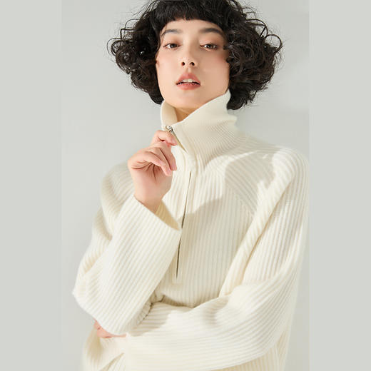 东黎 • 小山羊绒女士秋冬拉链翻领半胸套头衫 3342 商品图0