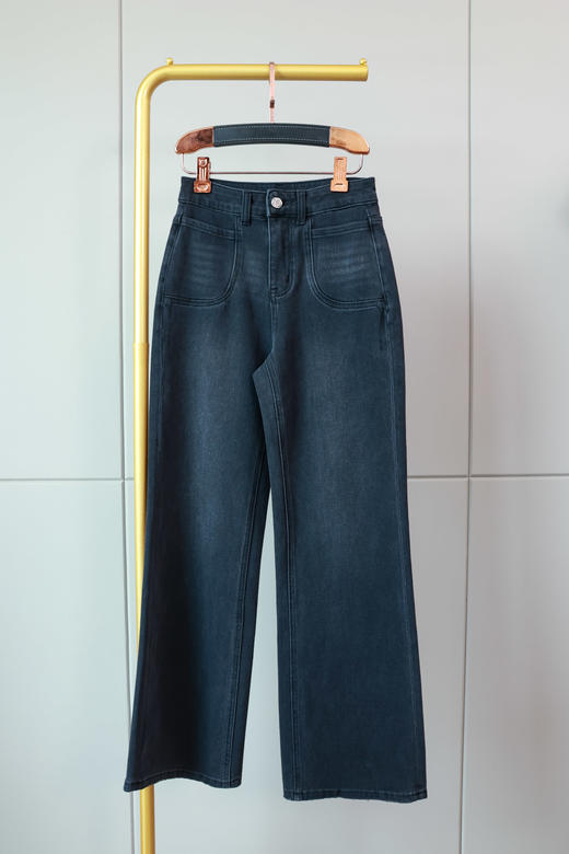 脚印扣口袋灰黑直筒裤 商品图9