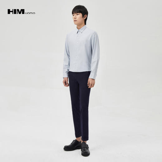 HIM漢崇 简约字母刺绣千鸟格衬衫男通勤商务正装长袖衬衣2025秋季 商品图1