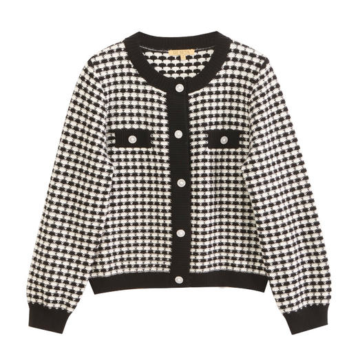 玳莎女装格子提花针织开衫秋冬新款小香风复古圆领毛衣外套  DD33315 商品图4