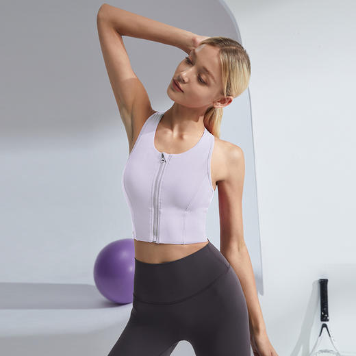 跃牌【倚窗听雨系列】裸感一体式运动内衣前拉链收副乳防震瑜伽跑步普拉提健身背心 WX32-23（带胸垫） 商品图6