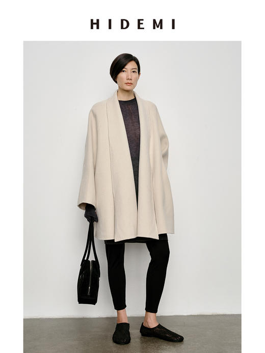 HIDEMI 澳洲美利奴羊毛浮雕肌理感堆堆领伞状大衣 长款/短款 商品图3