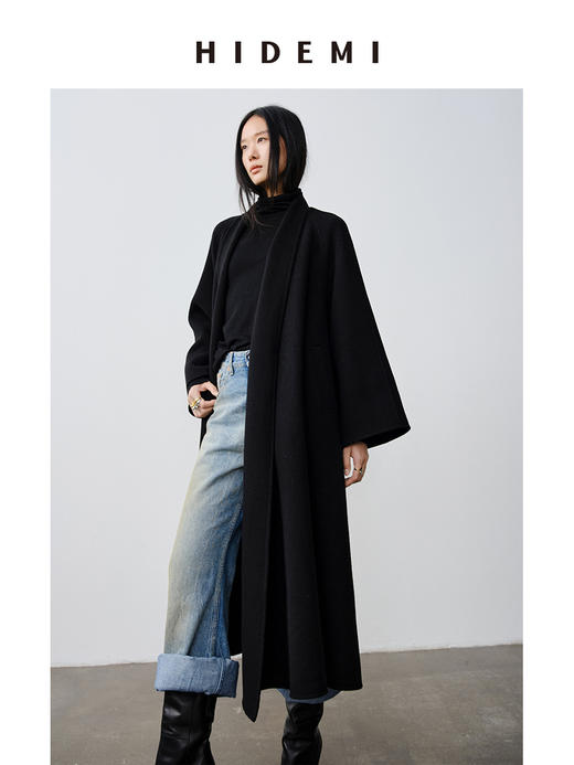 HIDEMI 澳洲美利奴羊毛浮雕肌理感堆堆领伞状大衣 长款/短款 商品图6
