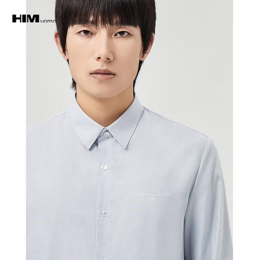 HIM漢崇 简约字母刺绣千鸟格衬衫男通勤商务正装长袖衬衣2025秋季 商品图0