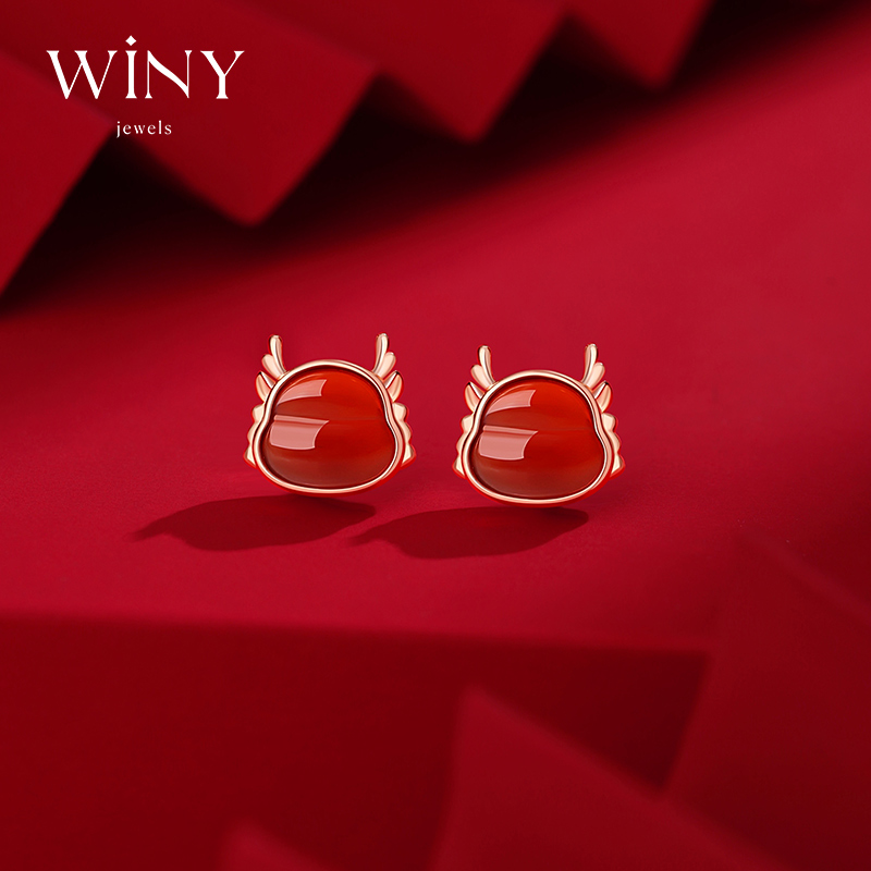 Winy925纯银幸运龙耳钉送女友闺蜜节日生日礼物