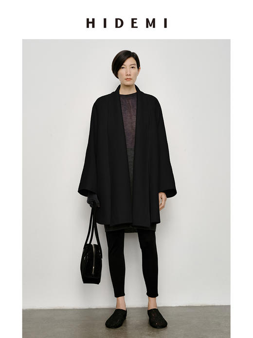 HIDEMI 澳洲美利奴羊毛浮雕肌理感堆堆领伞状大衣 长款/短款 商品图8