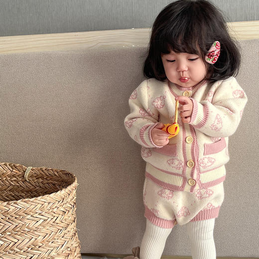 【设计简约，而不失可爱！】女童套装秋季婴儿衣服毛衣女宝宝可爱秋冬针织外套背带哈衣两件套lm 商品图1