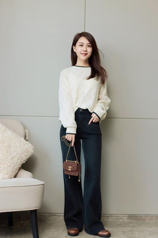 脚印扣口袋灰黑直筒裤 商品图2