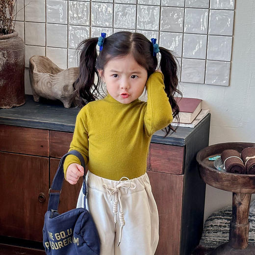 【纯色设计，简洁时尚！】儿童打底衫2023秋装新款男女童韩版弹力宝宝半高领纯色内搭T恤潮lm 商品图5
