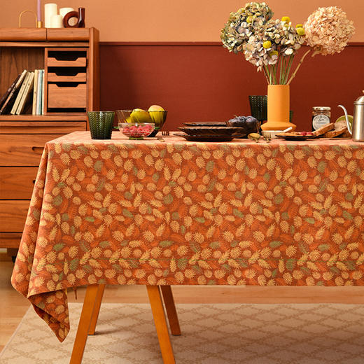 金色绣线棕榈叶节日桌布客厅电视柜布艺餐桌布 商品图0