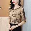 ALBB-堆堆领印花网纱打底衫女2023秋季新款气质百搭长袖T恤水墨画上衣 商品缩略图1