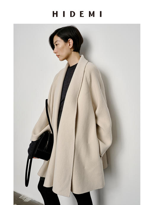 HIDEMI 澳洲美利奴羊毛浮雕肌理感堆堆领伞状大衣 长款/短款 商品图4
