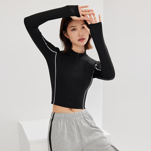 跃牌【倚窗听雨系列】裸感修身显瘦透气速干运动跑步健身半拉链长袖 CX29（无胸垫） 商品图4