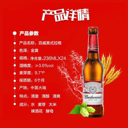 英国(红威)百威啤酒236ml/1瓶/12瓶/24瓶整箱 商品图2