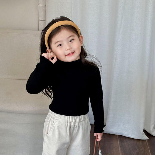 【纯色设计，简洁时尚！】儿童打底衫2023秋装新款男女童韩版弹力宝宝半高领纯色内搭T恤潮lm 商品图6