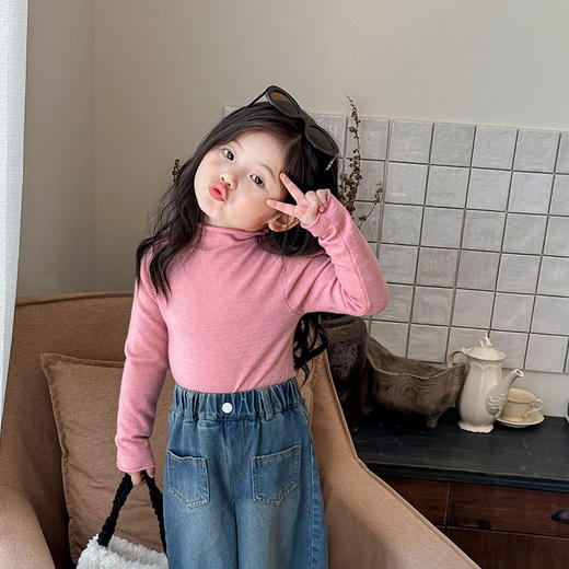 【纯色设计，简洁时尚！】儿童打底衫2023秋装新款男女童韩版弹力宝宝半高领纯色内搭T恤潮lm 商品图8