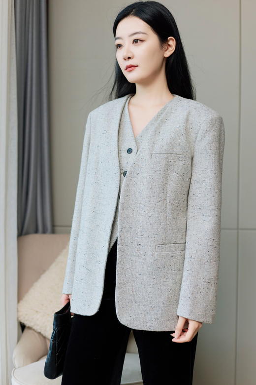 老钱叠穿烟花灰马甲套装 商品图0