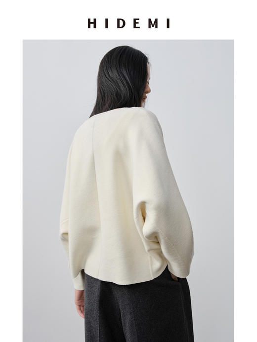 HIDEMI 澳洲美利奴羊毛厚款落肩廓形圆领极简毛衣 商品图5