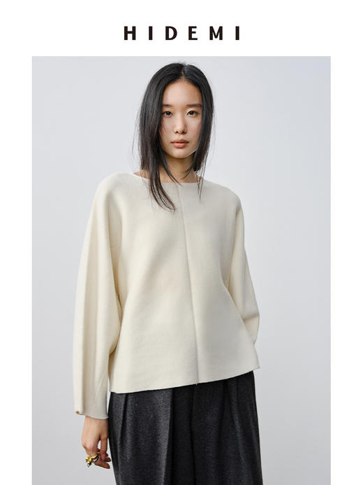HIDEMI 澳洲美利奴羊毛厚款落肩廓形圆领极简毛衣 商品图4