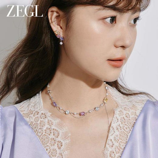 ZEGL设计师多巴胺系列彩色锆石项链女生轻奢小众choker颈链锁骨链 商品图2