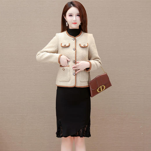 简约短款修身时尚毛呢外套，圆领单排扣小香风气质上衣QYM-XQD-1C2358-L 商品图0