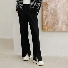 玳莎女装2023年冬季新款立缝直筒针织裤宽松黑色简约松紧腰休闲裤  DD36305