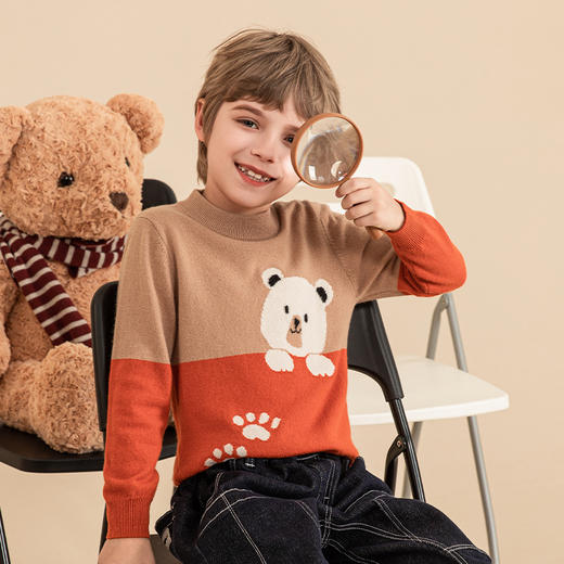 mettekids男童羊绒衫2023秋冬新款儿童休闲毛衣中大童卡通针织衫 商品图1