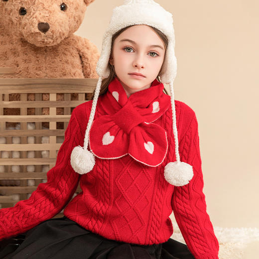 mettekids儿童100%羊绒围巾2023秋冬新款男童女童保暖交叉围脖 商品图3