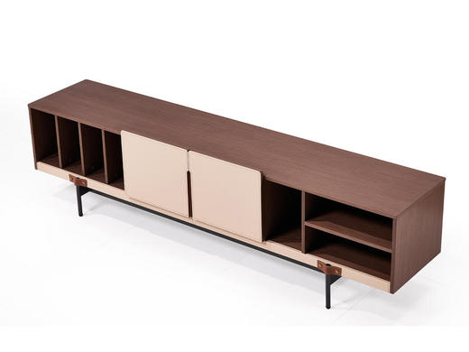 欧瑞驰简约轻者 电视柜 胡桃木皮+马鞍皮+铁喷塑脚[免费送装，偏远地区除外] 商品图2