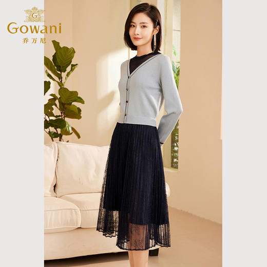 乔万尼连衣裙新款女早秋气质长袖高级感针织显瘦ET3M769 商品图1