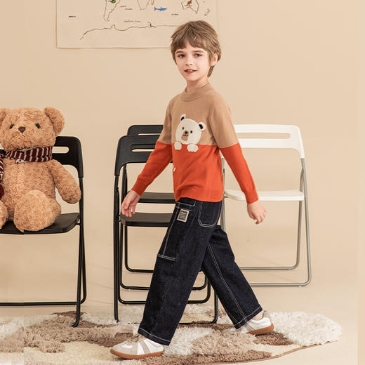 mettekids男童羊绒衫2023秋冬新款儿童休闲毛衣中大童卡通针织衫 商品图3