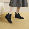 千百度时尚坡跟厚底增高弹力靴秋冬美拉德短靴女鞋时装靴A23520307 商品缩略图0