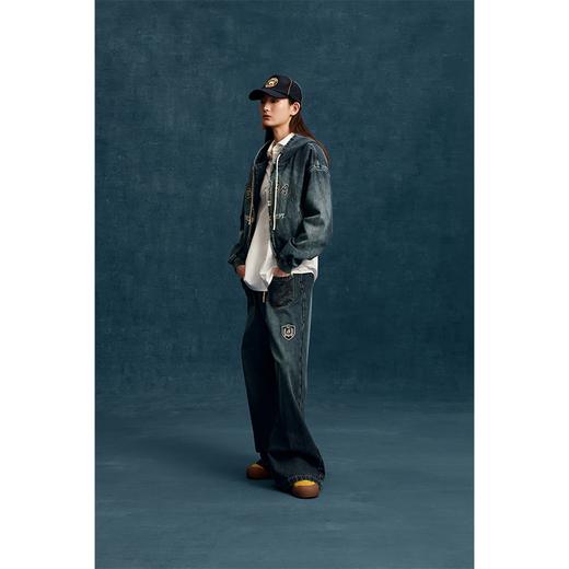 GOODBAI印花logo水洗短款连帽牛仔外套 商品图0