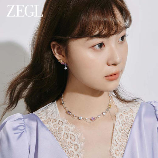 ZEGL设计师多巴胺系列彩色锆石项链女生轻奢小众choker颈链锁骨链 商品图3