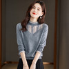 时尚蕾丝边打底衫，长袖t恤网纱针织拼接上衣CC-J080 商品缩略图4
