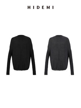 HIDEMI 极细美利奴羊毛大廓形落肩设计感茧型针织上衣