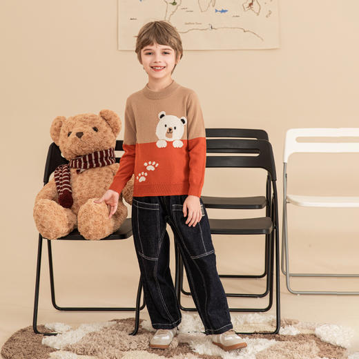 mettekids男童羊绒衫2023秋冬新款儿童休闲毛衣中大童卡通针织衫 商品图2