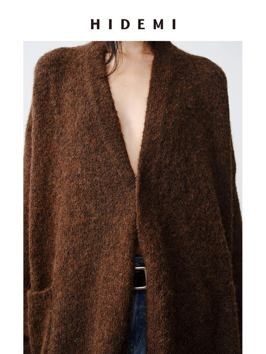HIDEMI 厚款粗针V领慵懒口袋针织毛衣开衫外套大衣/坎肩 商品图7